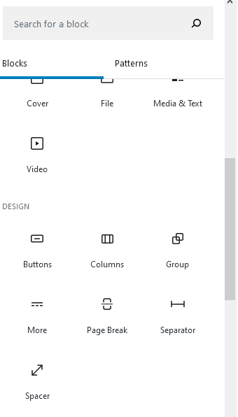 image showing the blocks menu