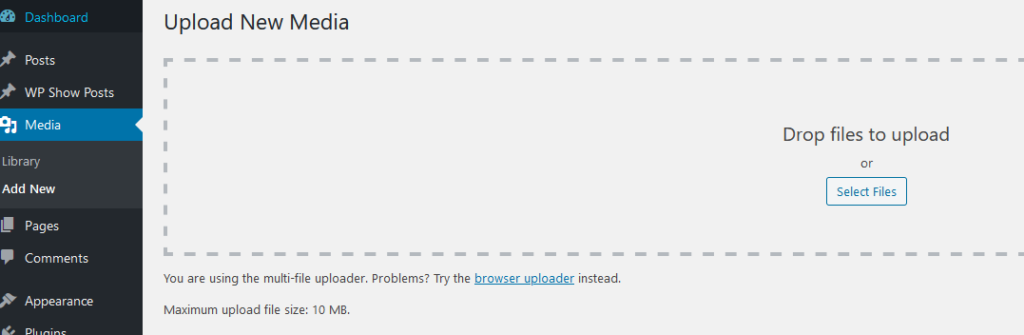 image showing the media uploader