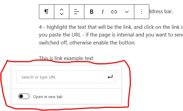image showing the box to enter a URL for the link